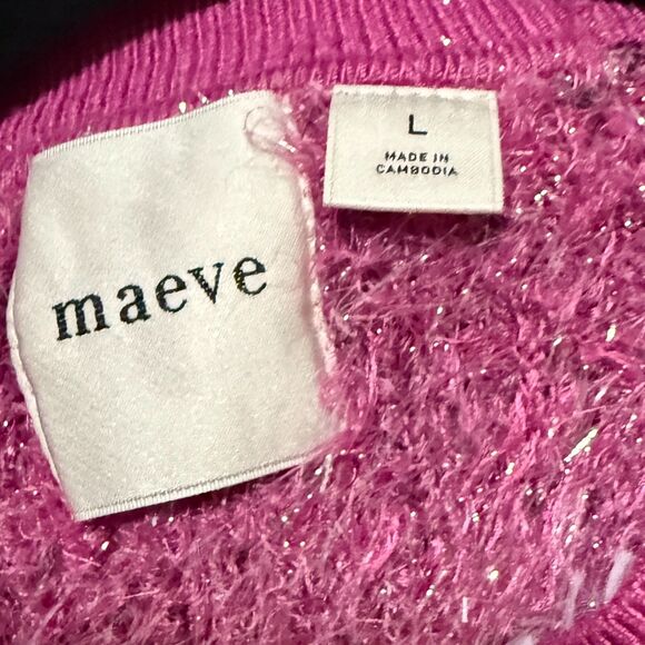 Women Anthropologie Maeve Violetta Tinsel Keyhole Sweater Pink Sparkle Sz Large - Picture 8 of 10